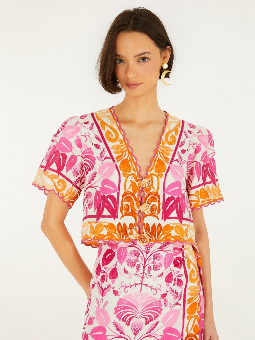 FARM Rio Off-White Santorini Short Sleeve Top